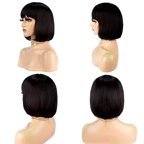 Human Hair Short Straight Bob Wig For Black Women,Brazilian Remy Hair Pixie Cut BOB Wig Full Machine Made Wig With Bangs