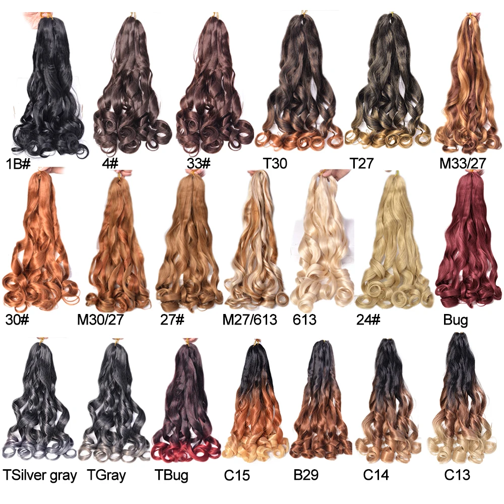 Hot Selling 24'150g French Curl Attachment Hair Braids Spiral Curl Wavy Braiding Hair Bundles Synthetic Crochet Hair Extensions