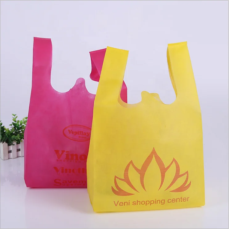 Wholesale Non woven vest bag supermarket shopping bag non woven t shirt custom logo bags packaging