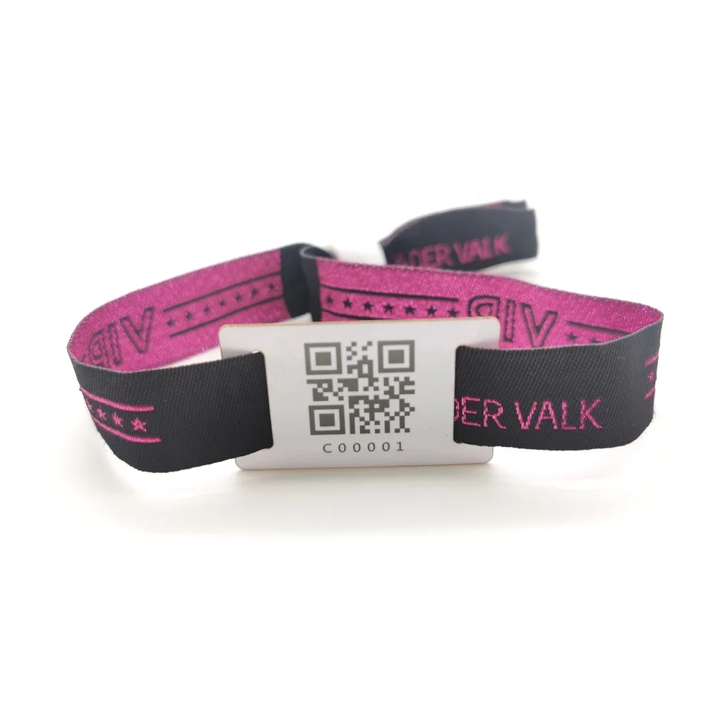 RFID Bracelet With QR Code and Serial Number , Event Woven Wristband