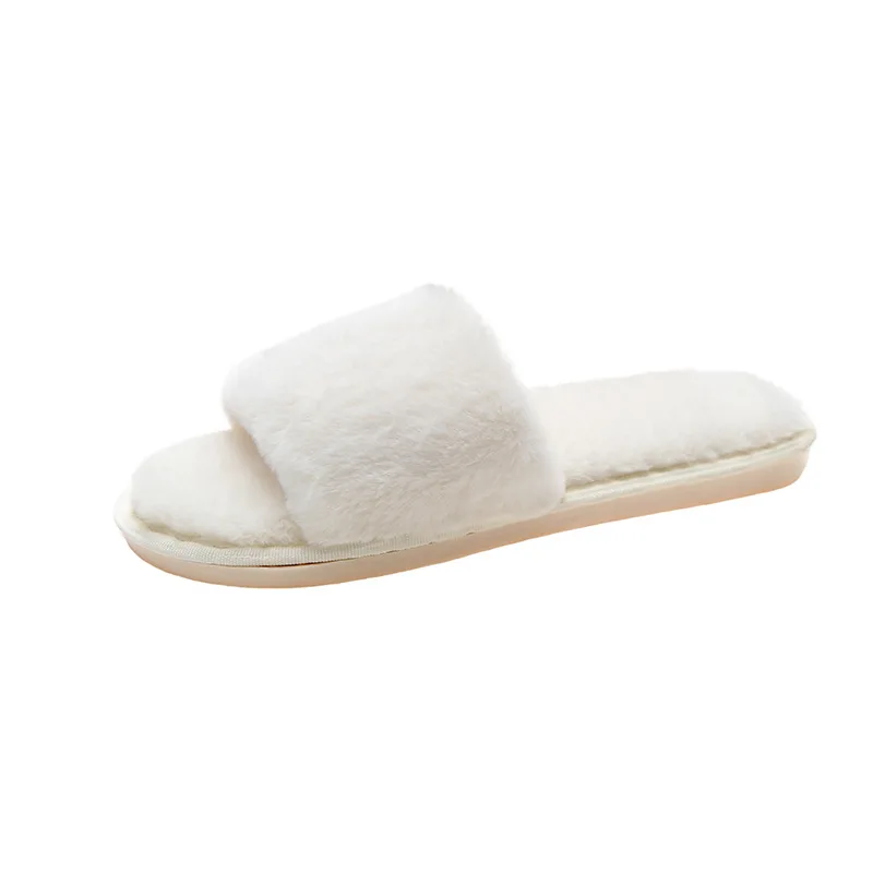 High quality indoor winter home non-slip shoes women warm plush fuzzy faux fur slippers