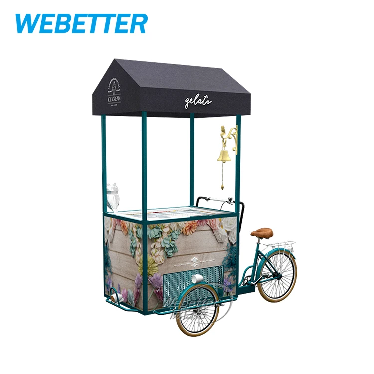 WEBETTER Customizable Food Ice Cream Bike Gelato Carts Coffee Trailers Vending Trolley Commercial Bicycle Icecream Cart