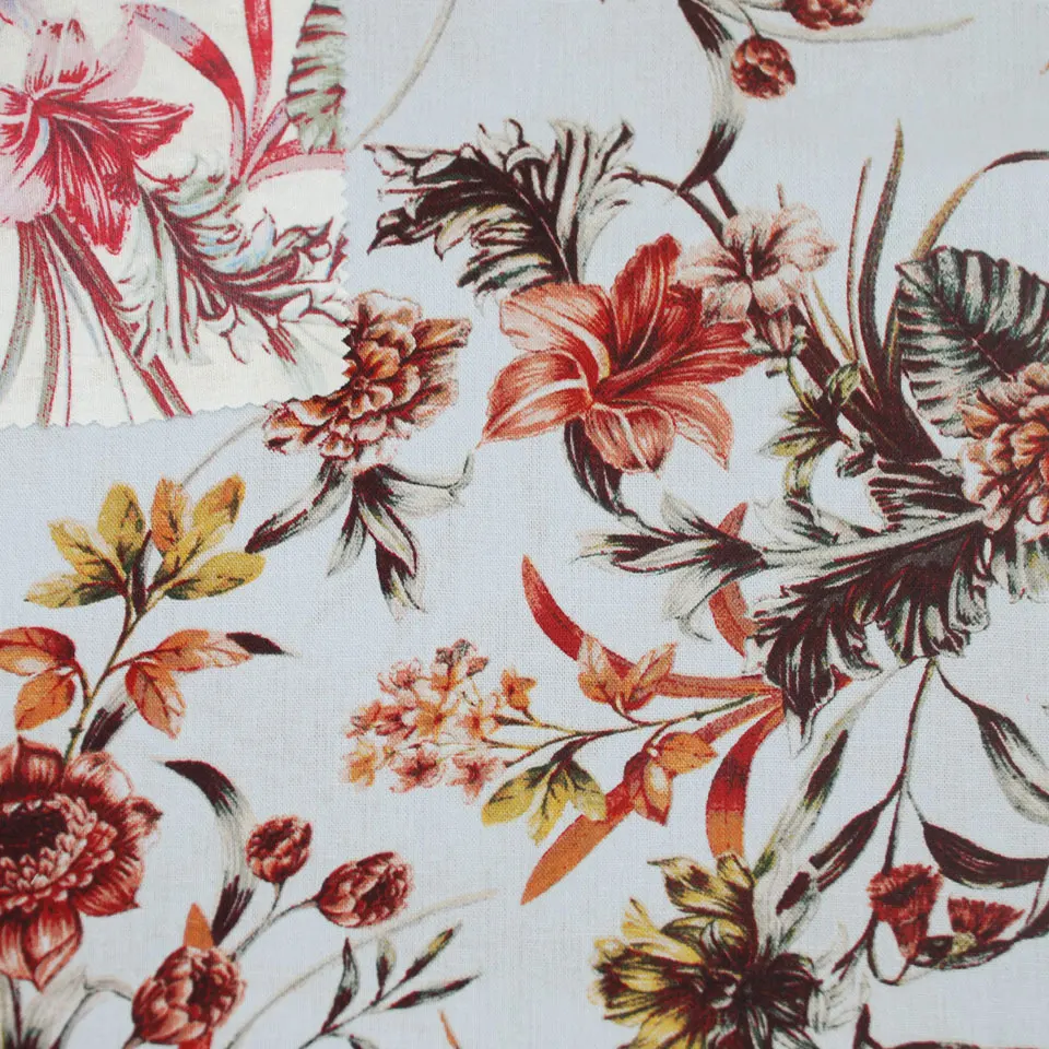 WJ-6056 Reliable manufacturer Spring summer light weight flower dress custom printed linen fabric