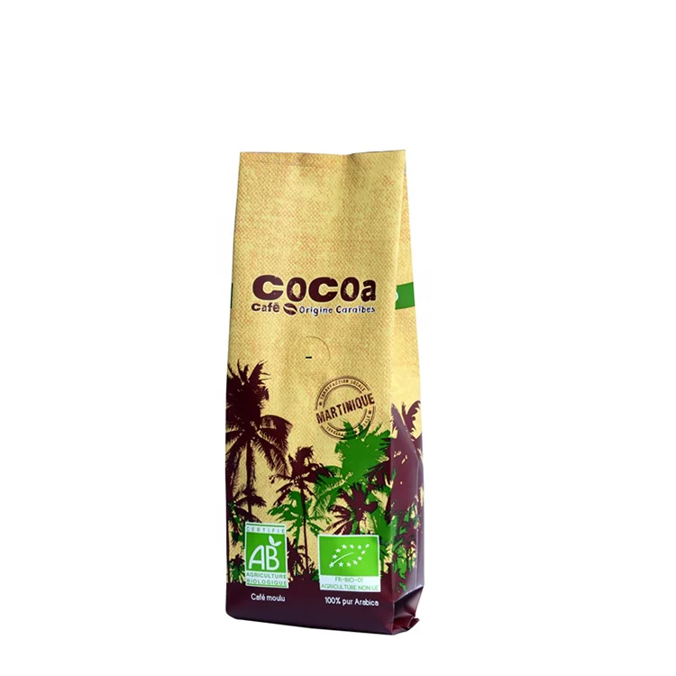 500g Custom stickers blank brown white black gusset kraft paper pouch roasted coffee beans packaging with tin tie
