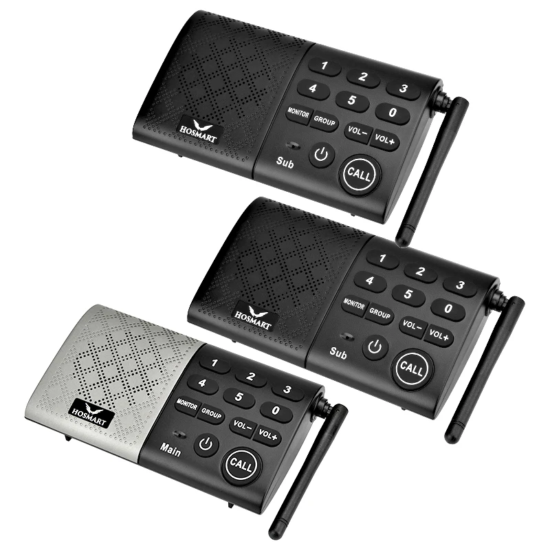 Intercom system for restaurantsTwo-Way 6-Channel Wireless Intercom SystemTransmission distance of 300 meters 1Main& 2 Subs