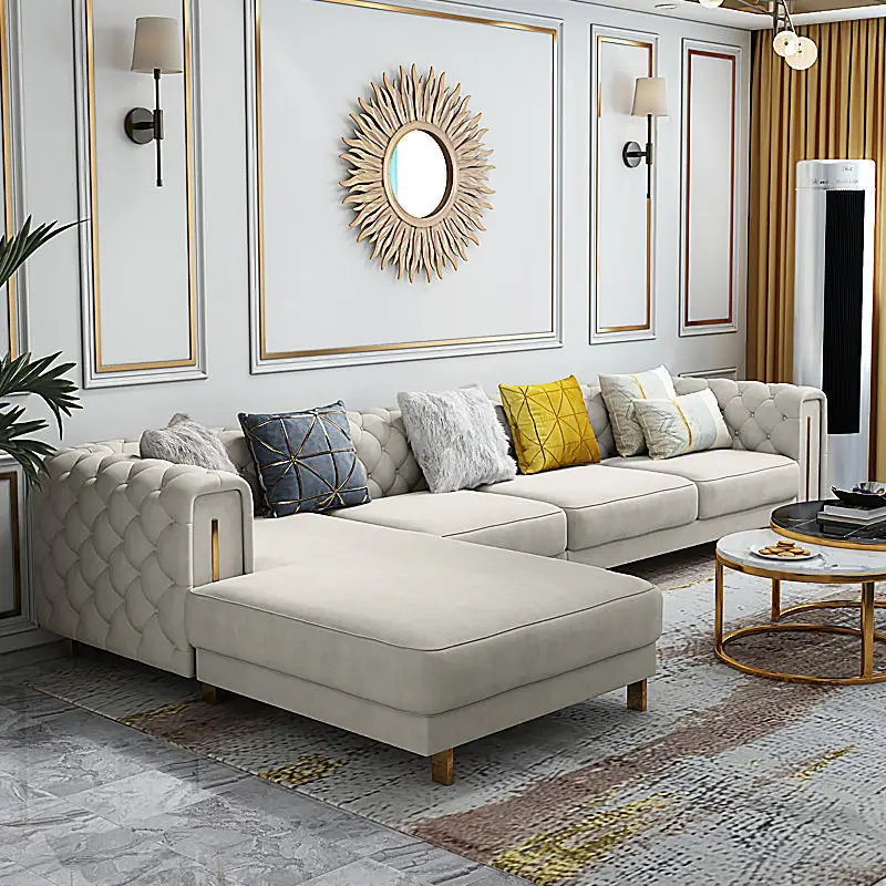 modern couch sectional Living room Upholstered Sofas Set 3 Seater white Customized Microfiber Fabric chesterfield Sofa furniture