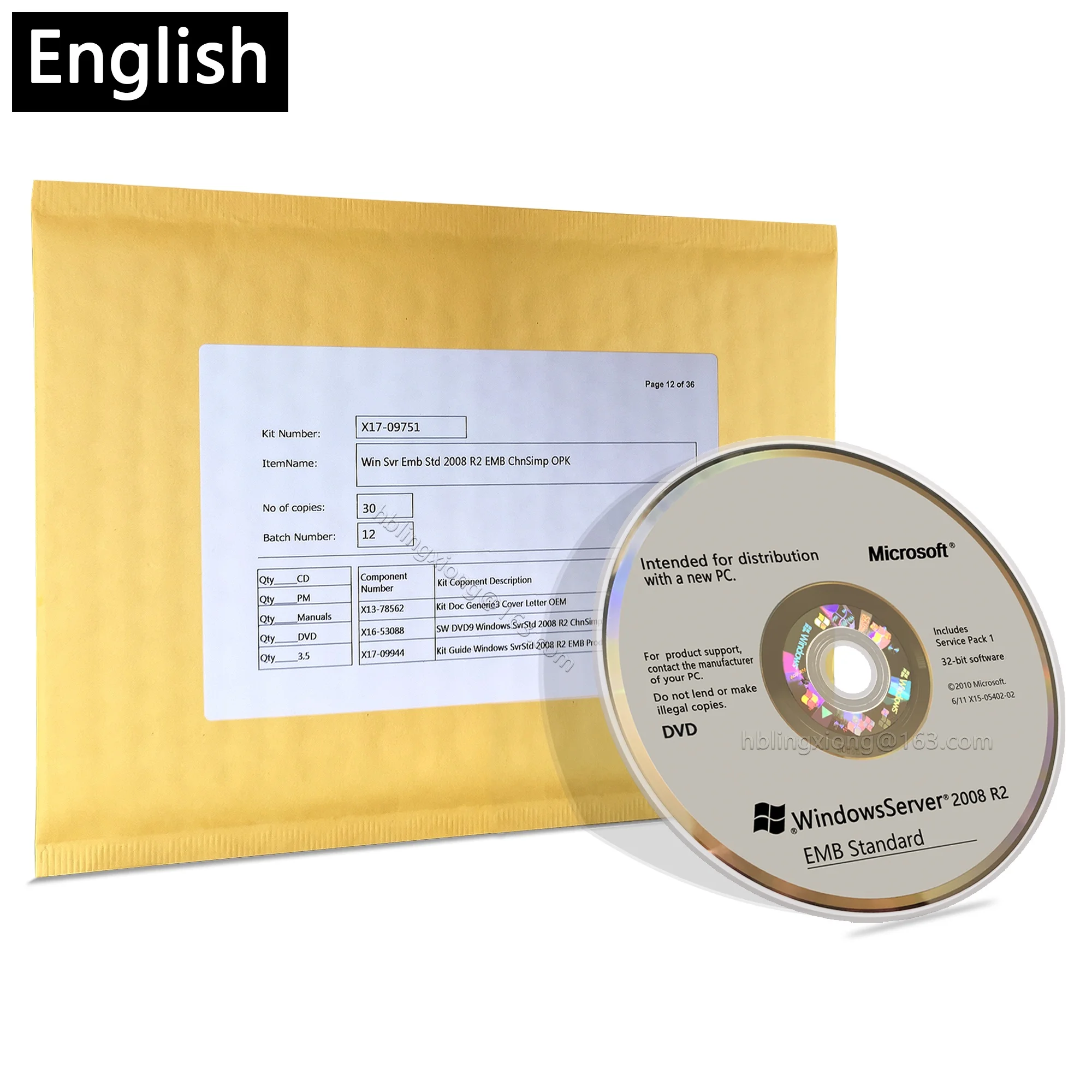 Оригинальный оригинальный Windows сервер 2008 R2 Стандартный EMB ключ 5cal Встроенный полный пакет с DVD в Серверном операционном программном обеспечении