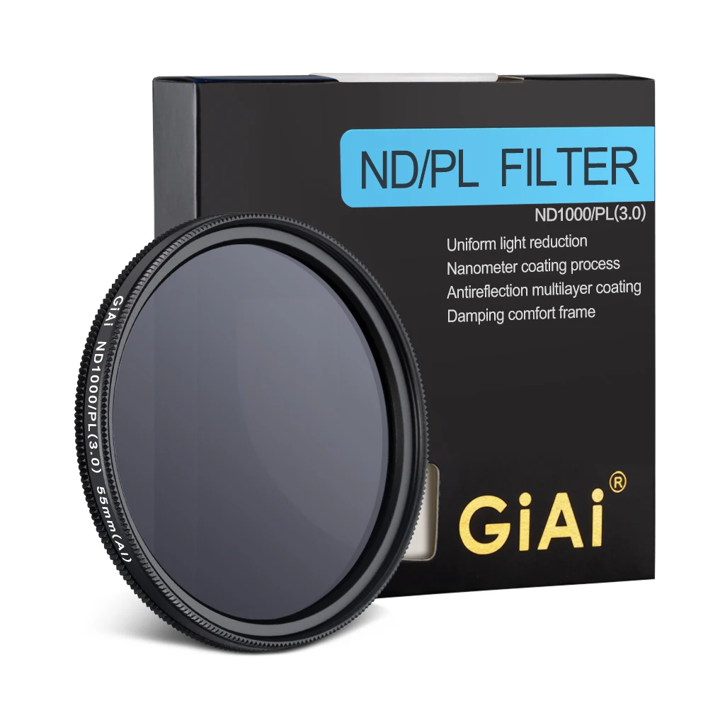 GiAi 49mm 52mm 55mm 58mm smooth optical glass nano multi coated ND1000-PL  Nd Cpl filter for camera