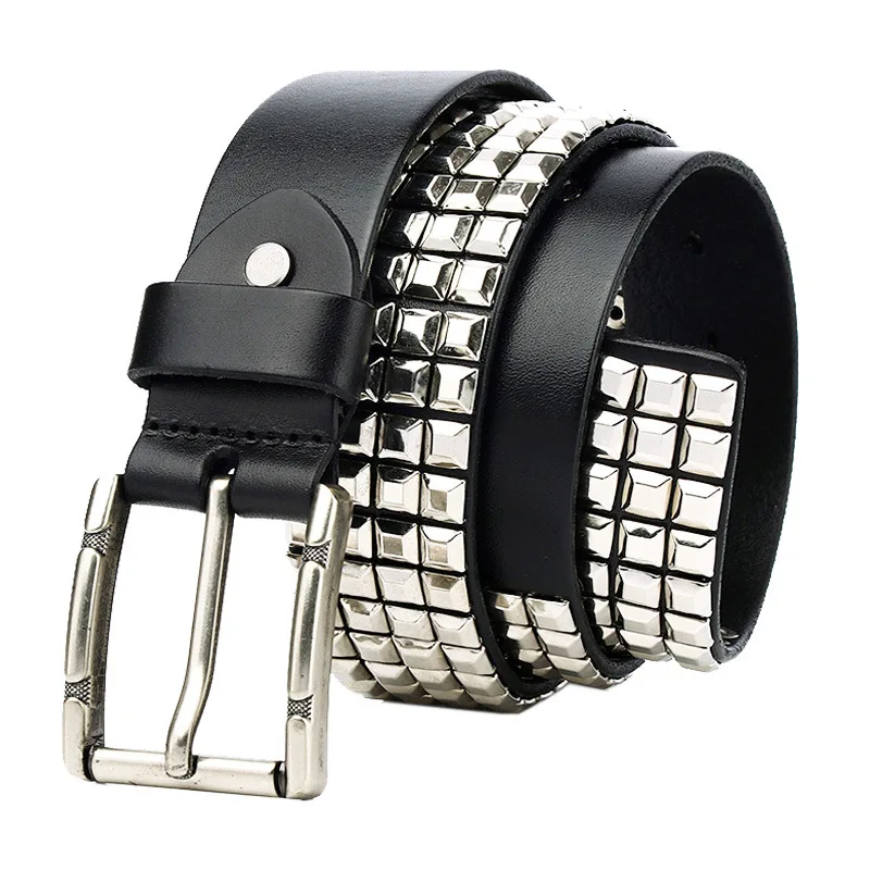 Studded Belt Pyramid Rivets Studs Decoration Belt Punk Style Retro Handmade Full Grain Leather