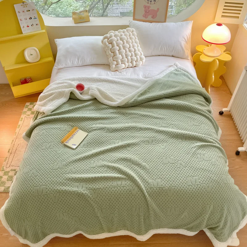 Factory Wholesale Plush Throw Blanket Jacquard Double Layer Super Soft Faux Fur Throw Blanket Winterwool Cashmere Blanket