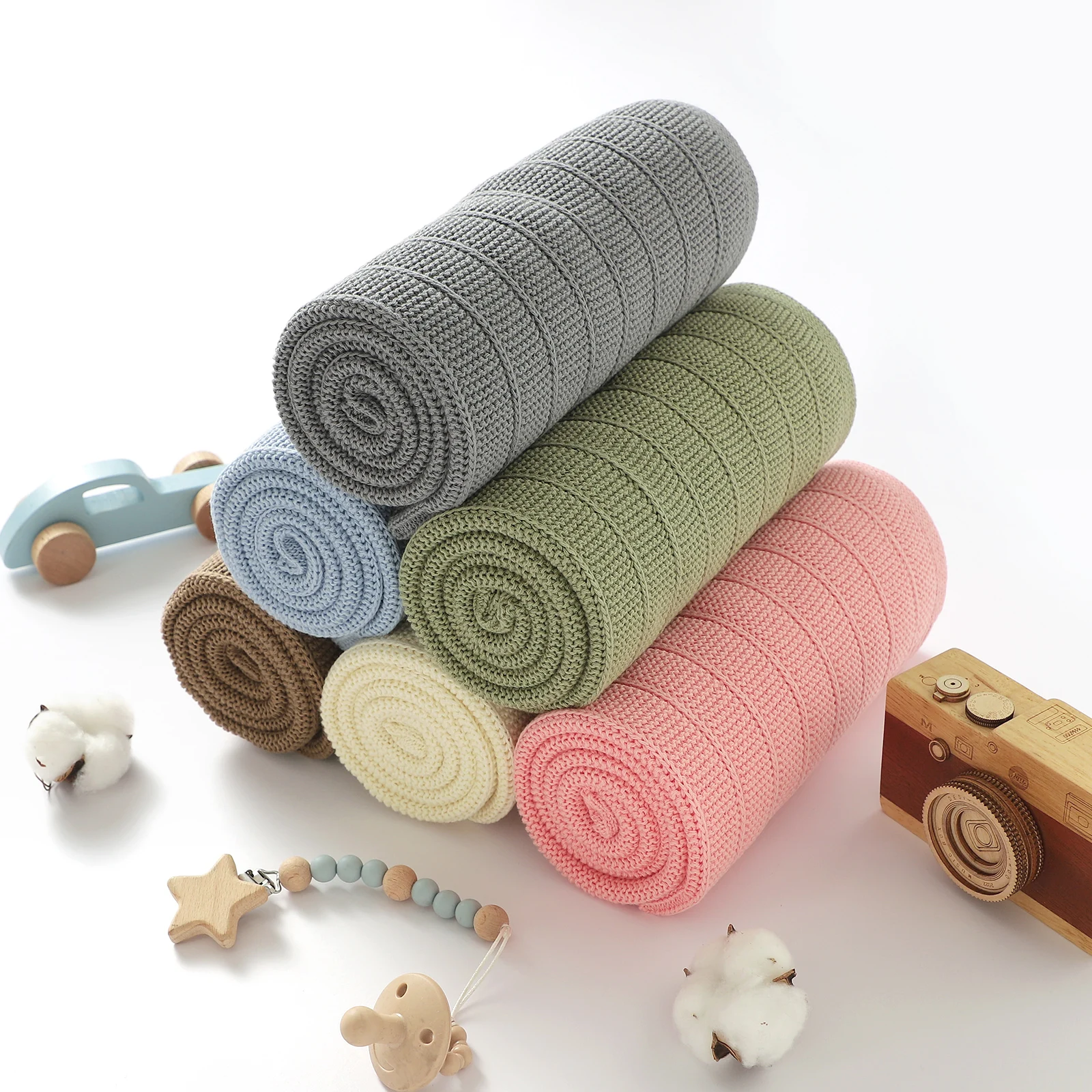 Новый дизайн хлопковое однотонное Хлопковое одеяло для новорожденного ребенка подарок Полосатое вязаное дышащее детское