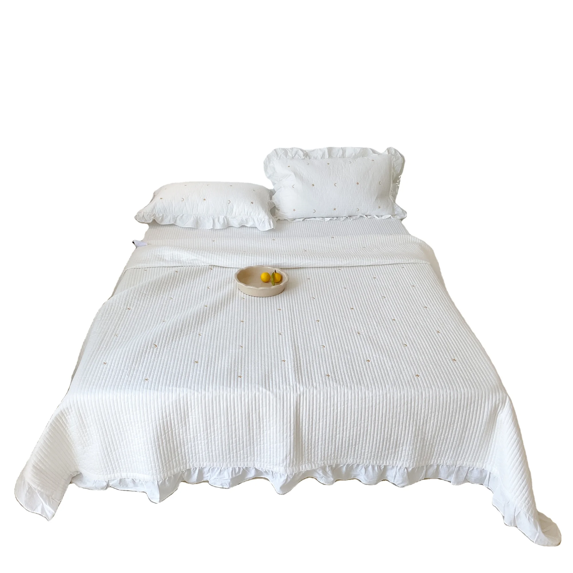 Летнее стеганое хлопковое однотонное продуваемое летнее стеганое постельное белье с американской вышивкой Комплект из трех предметов