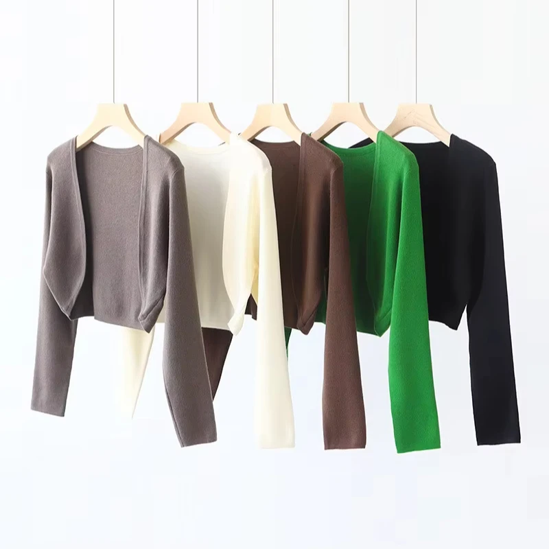 High Quality Wool Cardigan Coats Girls Knitwear Slim Open Front Short Cardigans Knitted Sweaters Plain Cropped Tops For Women