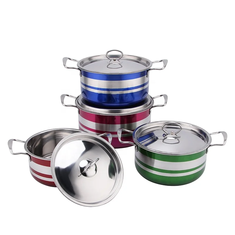 8PCS Stainless Steel Colorful Cooking Sauce Pot Steel Lid Cookware Stock Pot Set Non Stick Cookware Set