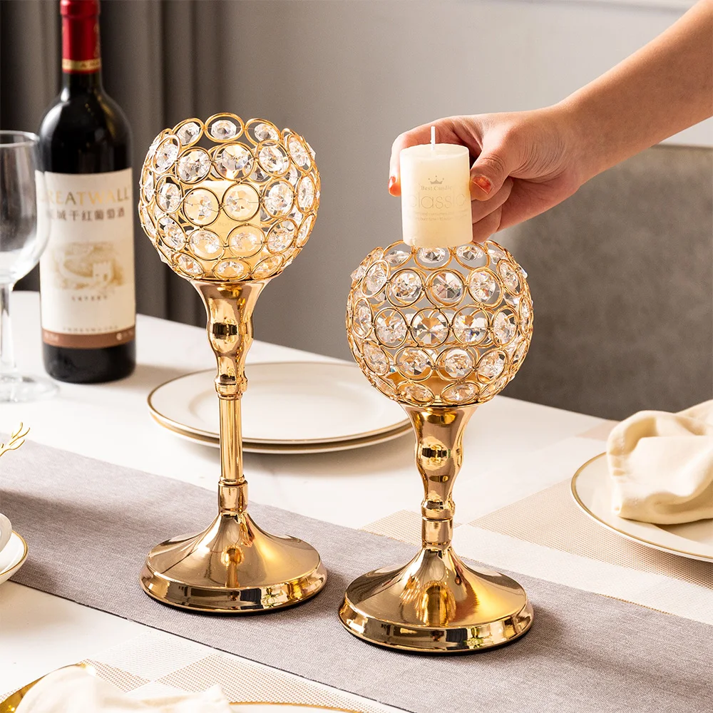 European Metal Candle Holder Glass Handicraft Golden Candlesticks Modern Home Decor Wedding Centerpieces Center Table Room Decor