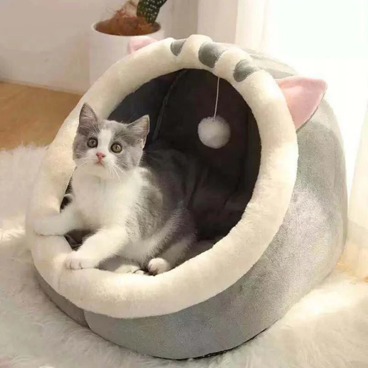 Custom Semi Closed Type Cute Pet Nest Cat Nest Bed Winter Comfortable Cartoon Style Cat Beds for Indoor Cats