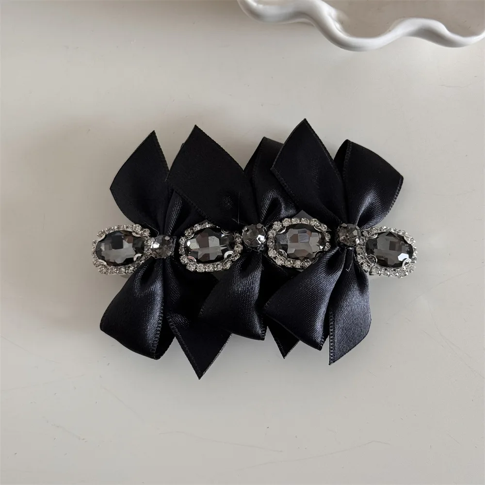 Light Luxury Big Diamond Ribbon Bow Hair Clip for Women Good Quality Bowknot Hair Barrette French Barrette