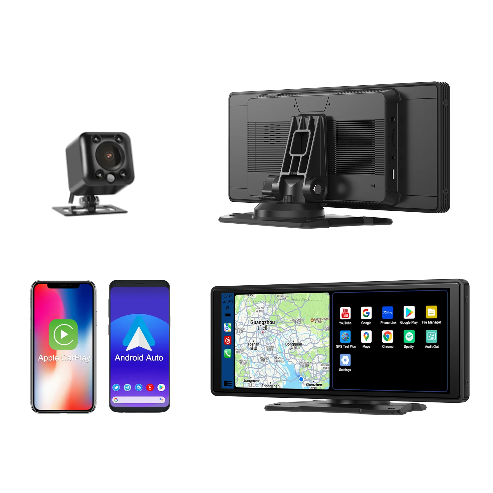 ADINKAM Portable Car Stereo HD Touch Screen Wireless CarPlay Android Auto Car DVD Player With Mirror Link GPS Carplay Screen