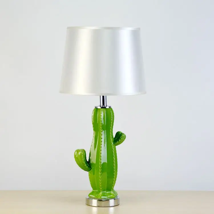 Modern Design Green Cactus Base Bedside Lamp Home Hotel Decor Simple Ceramic Table Lamps