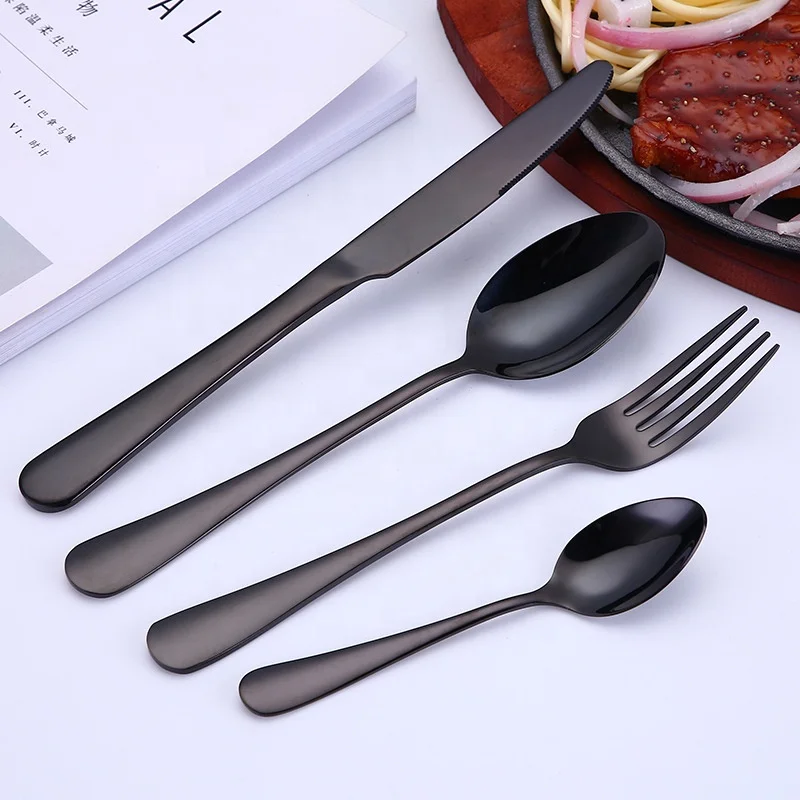 
Low MOQ and hotel flatware 4 pcs stainless steel cutlery, gold knife fork and spoon 