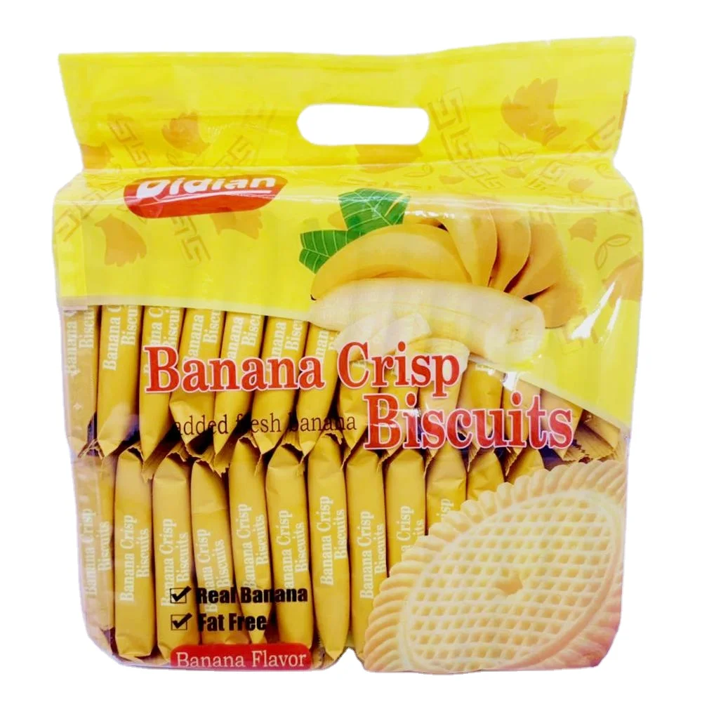 OEM 476gram individual package glucose cheap biscuits sweet round shape fortune cookies delicious banana crispy biscuits