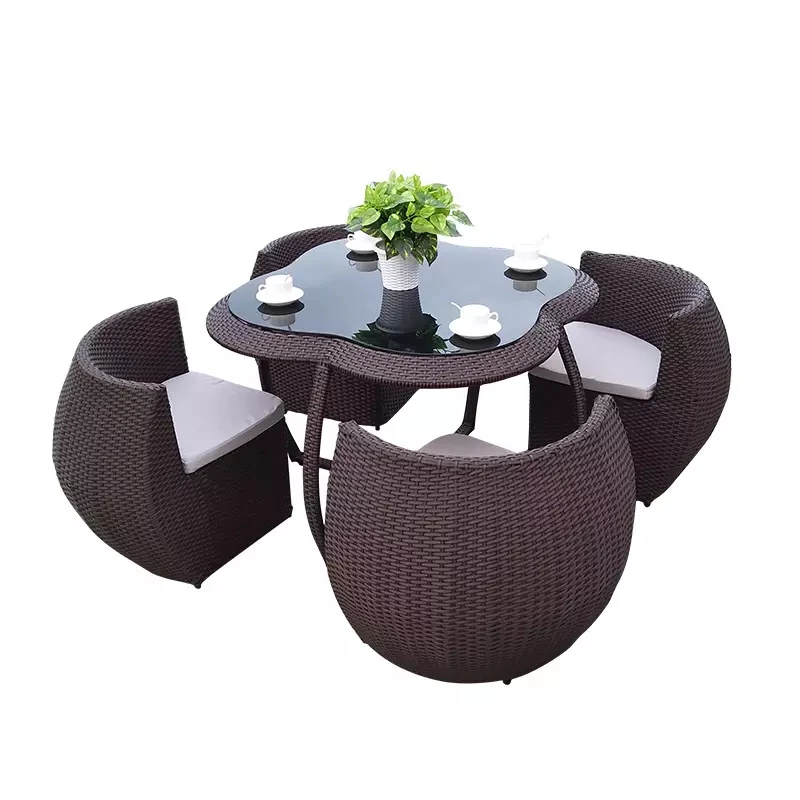 Space Saving Flower Combination Rattan Chair Coffee Table Outdoor Furniture Rattan Wicker Garden Set for Balcony