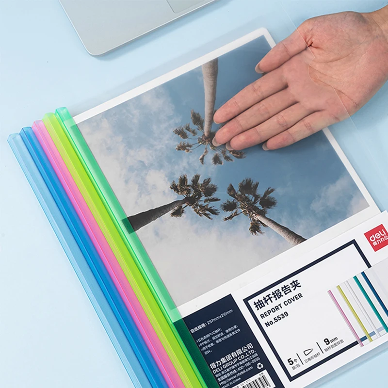 5 Pack Assorted Colors Clear Report Covers 50 Sheet Capacity Sliding Bar PP Paper Material Presentation Folder A4 Bag Patterns