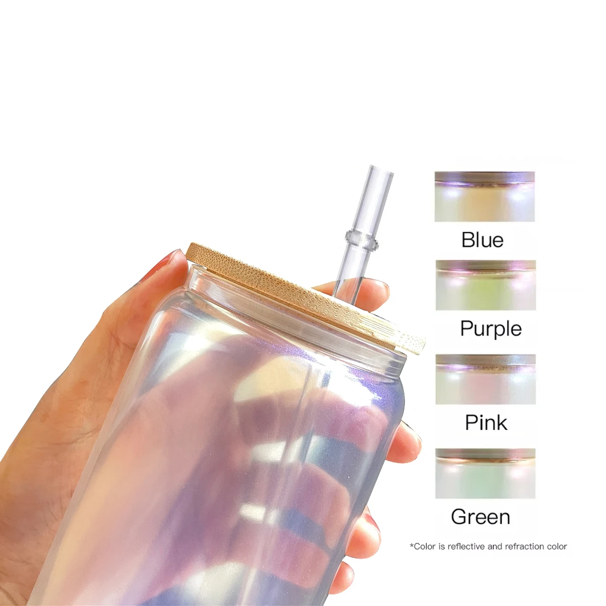 US free shipping 16oz beer juice iced rainbow glitter can shaped coke sublimation iridescent beer glass can with bamboo lid lid