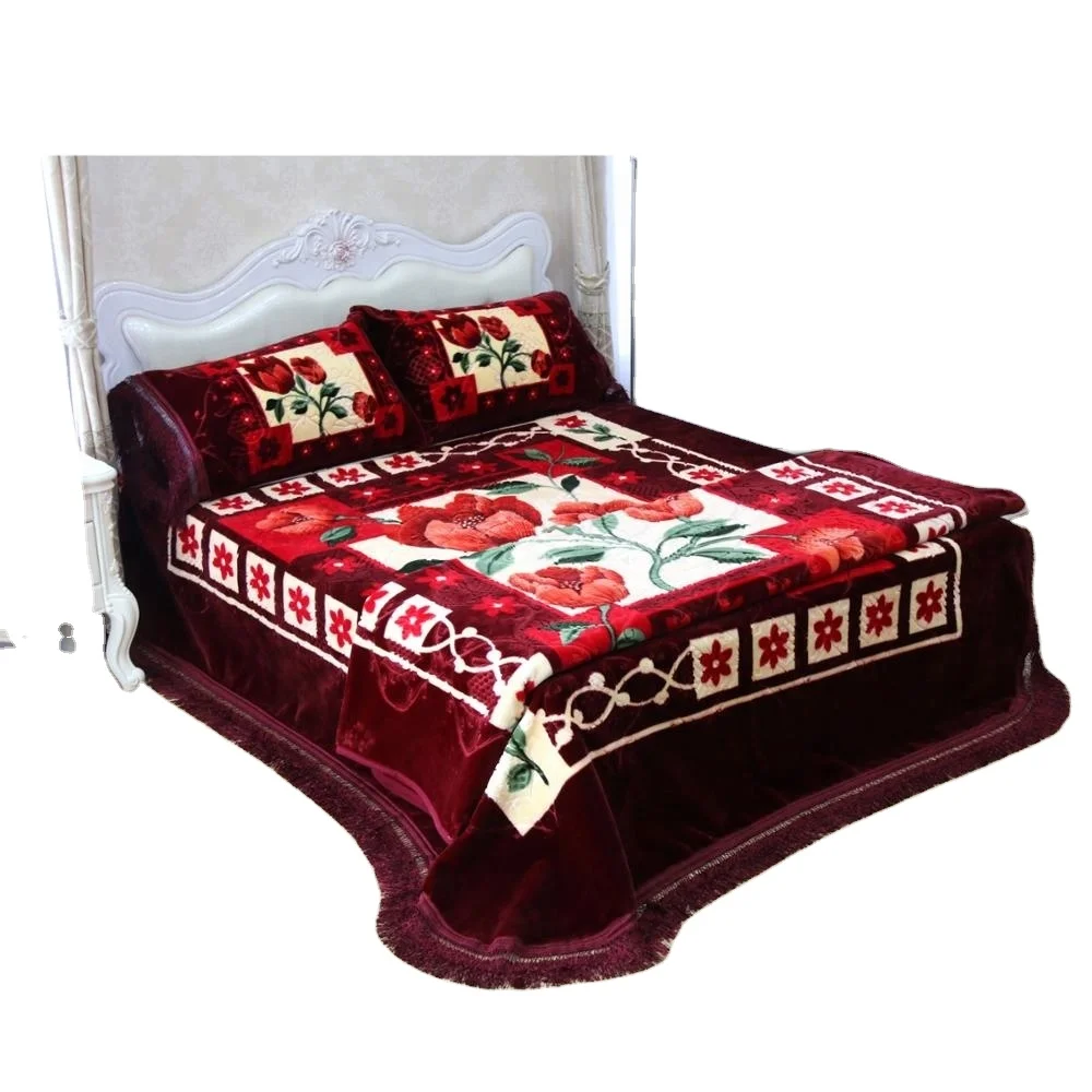 Heavy weight raschel blanket 4PC very soft Heavy 7.5kg Fashion Embossed Super Soft Blanket 2 ply set