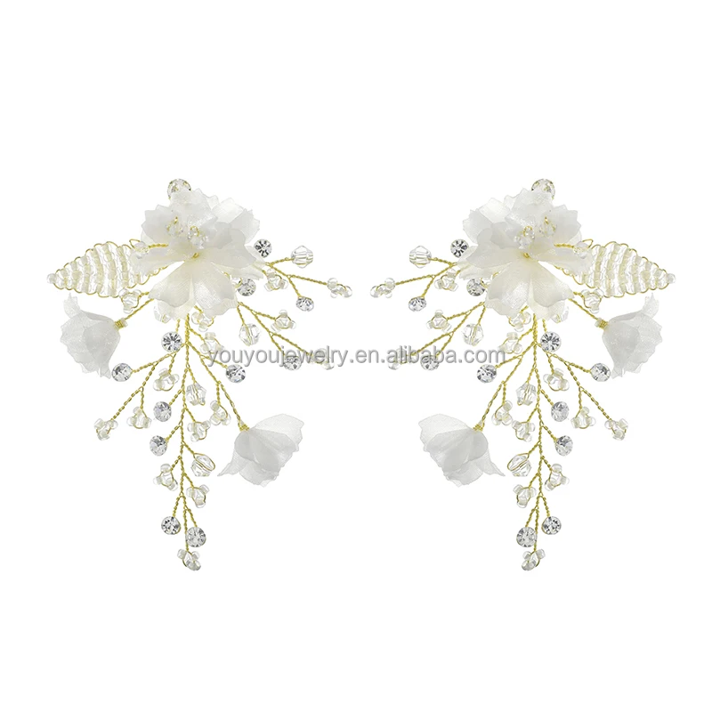 Handmade Cloth Fancy Wedding Hoop Earring Women Birthday Party Crystal Beads Bridal Stud Earring