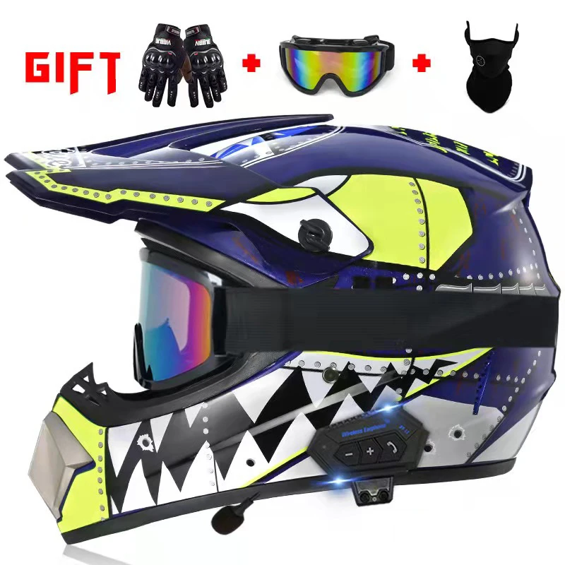 New design Blue-tooth Speakers Motorcycle Helmet Off Road Helm ATV Motocross Cascos Full Face Motocross Helmet With Blue-tooth