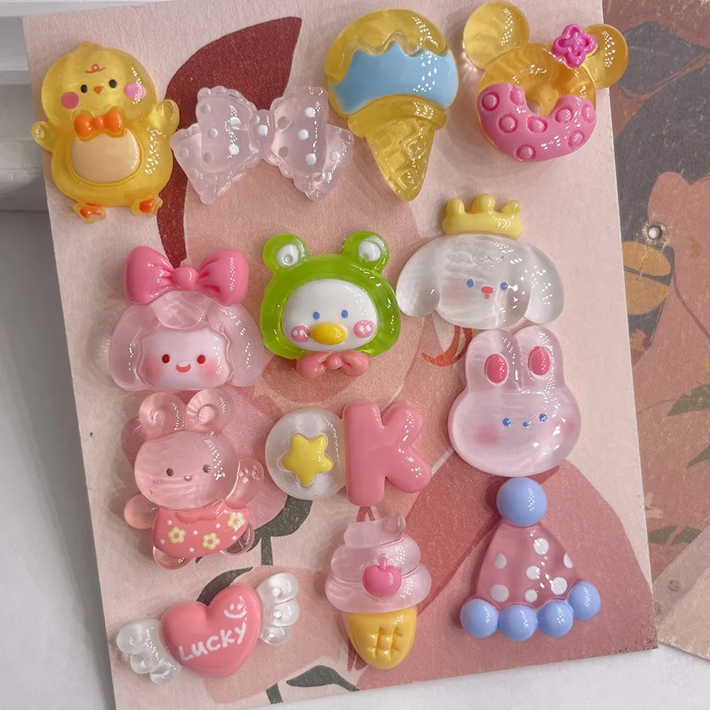 Clear Resin Charms Jelly Bunny Hat Duck Pink Yellow Diy Decoration for Phone Case Hair Clip