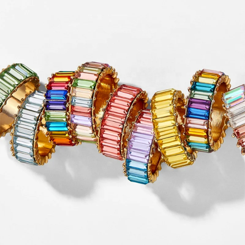  2021новое поступление горячие ювелирные изделия багет кубического циркония красочные вечность АЛМАЗНОЕ КОЛЬЦО свет