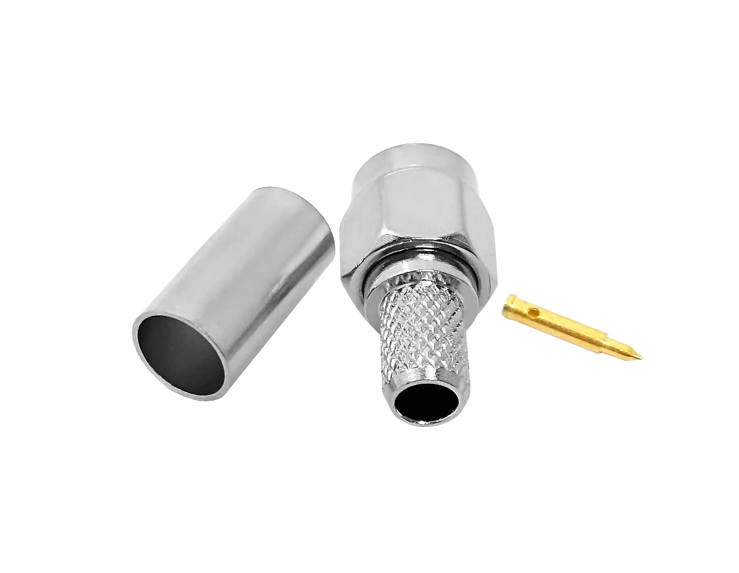 SMA Male (Plug) Connector For RG58  RG141 RG303 LMR-195  0.195 inch Cable  Crimp  Solder nickel plated brass Body