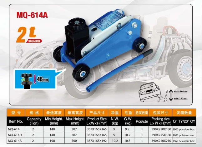 Mini Portable Easy Storage Vehicle Repair Tools  Short Auto Hydraulic Floor Jack 2Ton  for Vehicle Repair and Lifting.