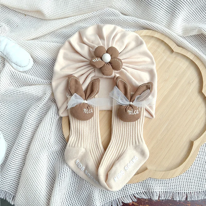 Rabbit lace fetal cap set newborn baby hat newborn winter baby sock cap set