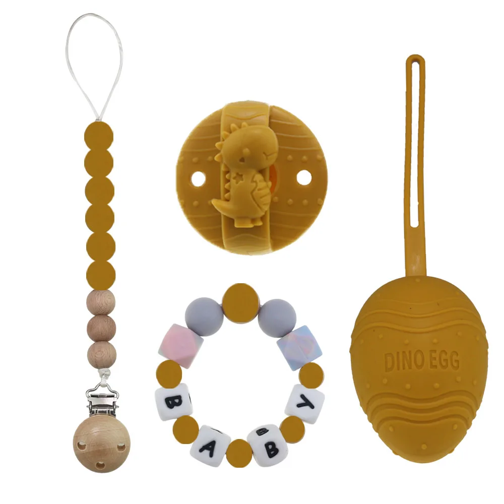 Hot Sell Newborn Gift Babies Silicone Dummy Clip Chain Set Animal Pacifier Holder With Case Cover Baby Pacifier Set