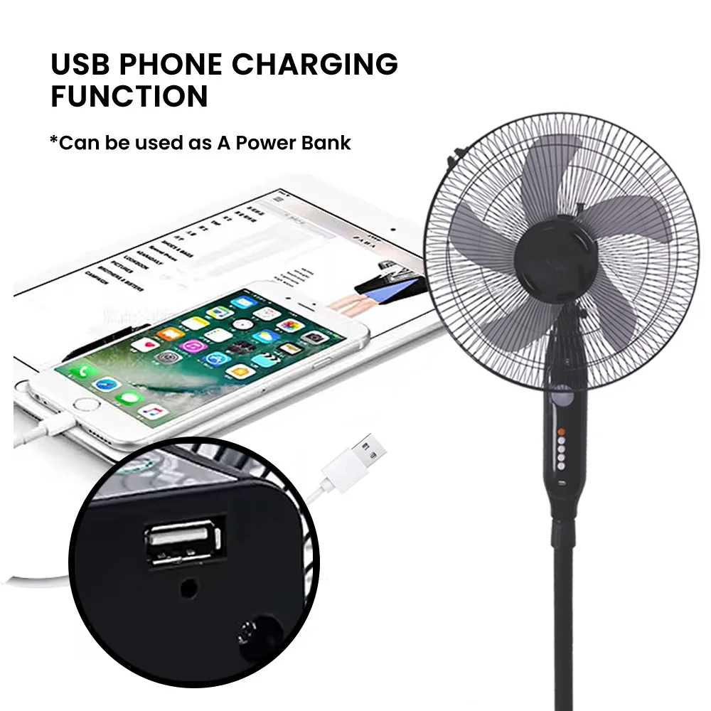 Hot High Quality Motor Eco Energy Solar Rechargeable 15W Built-In LED Lighting 3 Speed Solar 3-in-1 Floor Fan