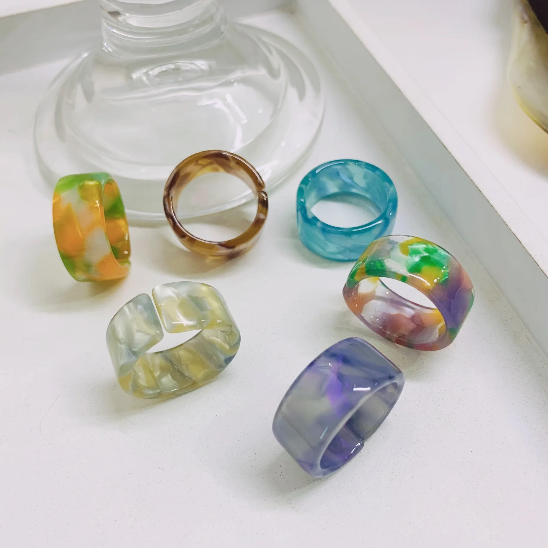 Korean acrylic rings round shape adjustable candy color resin rings rings jewelry women