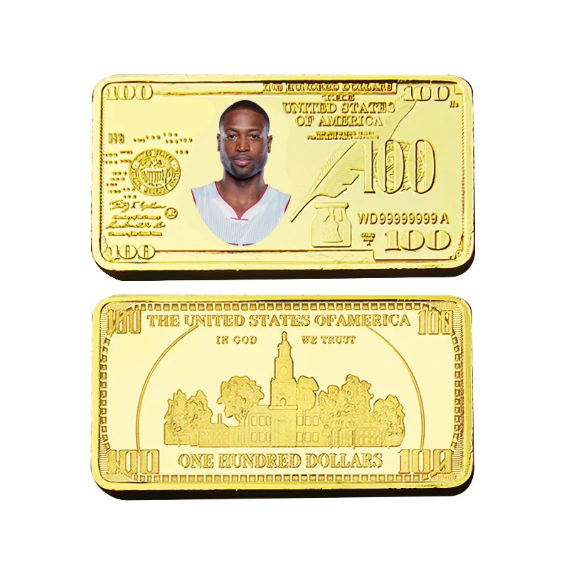 American Basketball player Star Kabe Jor-dan Curr Michaei Le-Bron gold coin Sport Collection Ticket golden Trading Game Card