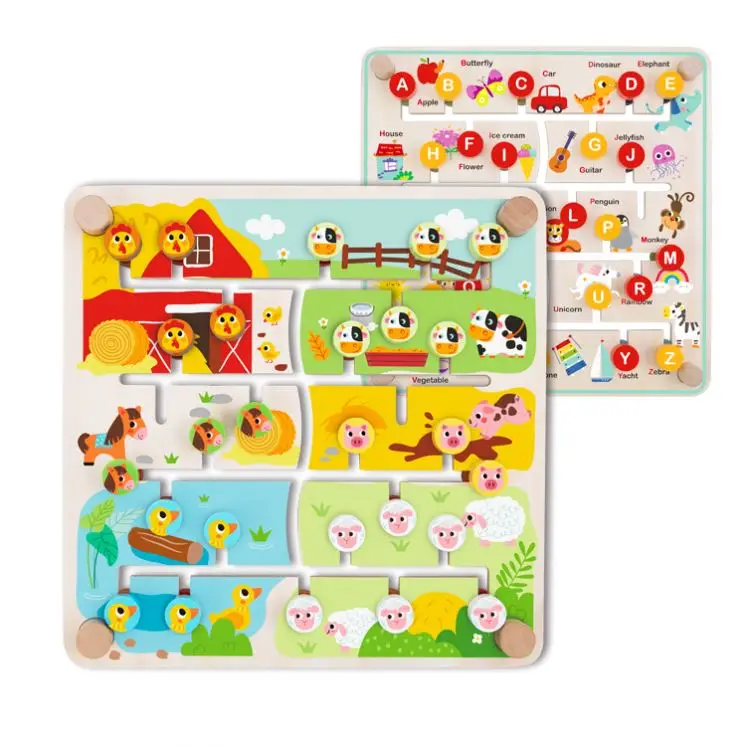 Magnetic Wooden Farm Maze Animal Toy Puzzle Walking Track Educational Alphabet for Kids Learning