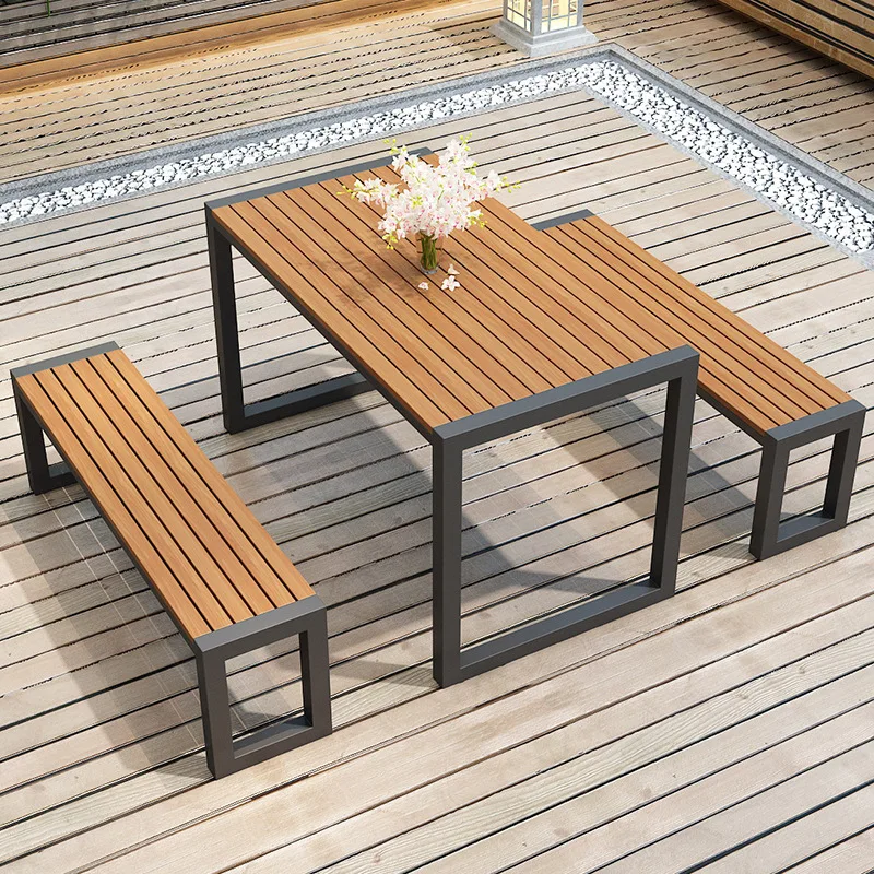 Square Outdoor Dining Set Plastic Wood Table and Chairs for Patio & Restaurant Furniture