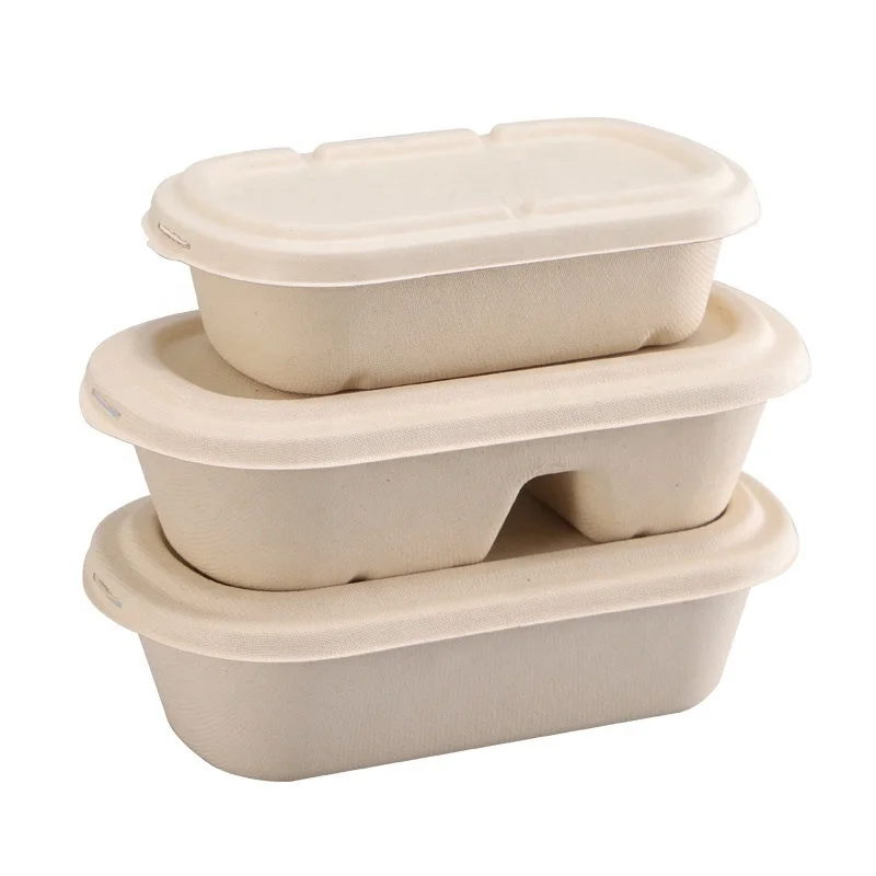High quality sugarcane pulp biodegradable bagasse food box biodegrade disposal takeaway boxes for food packaging