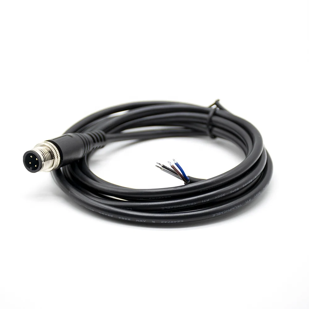 Прямой одинарный AWG22 кабельный жгут Мужской 4-контактный M12 кабель 1 м BK PVC куртка