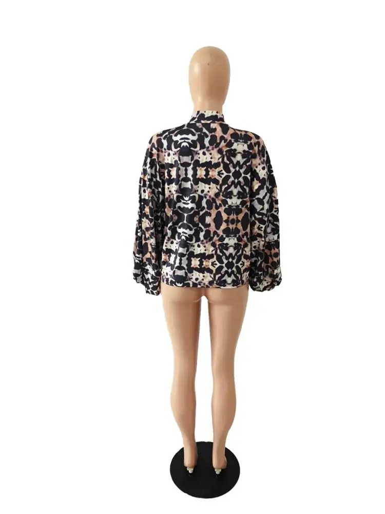 91023-MX66 Lantern sleeve bow tie design leopard print jackets women sexy