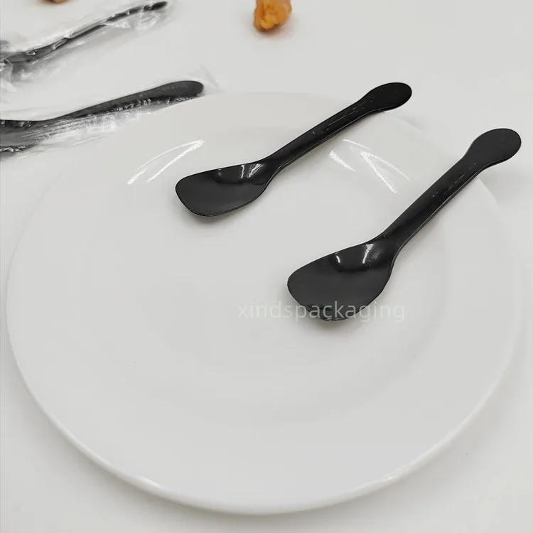 Disposable ice cream spoon black custom logo gelato plastic spoons