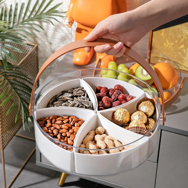 202 New Transparent Fruit Tray With Lid High-end Ice Bucket With Handle Creative Fashion Living Room Home Compartmented Fruit