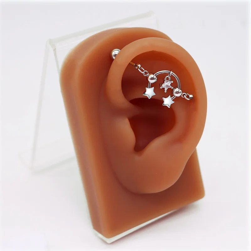 NUORO Simple Surgical Steel Scaffold Industrial Bar Chain Hoop Heart Butterfly Flower Zircon Industrial Piercing