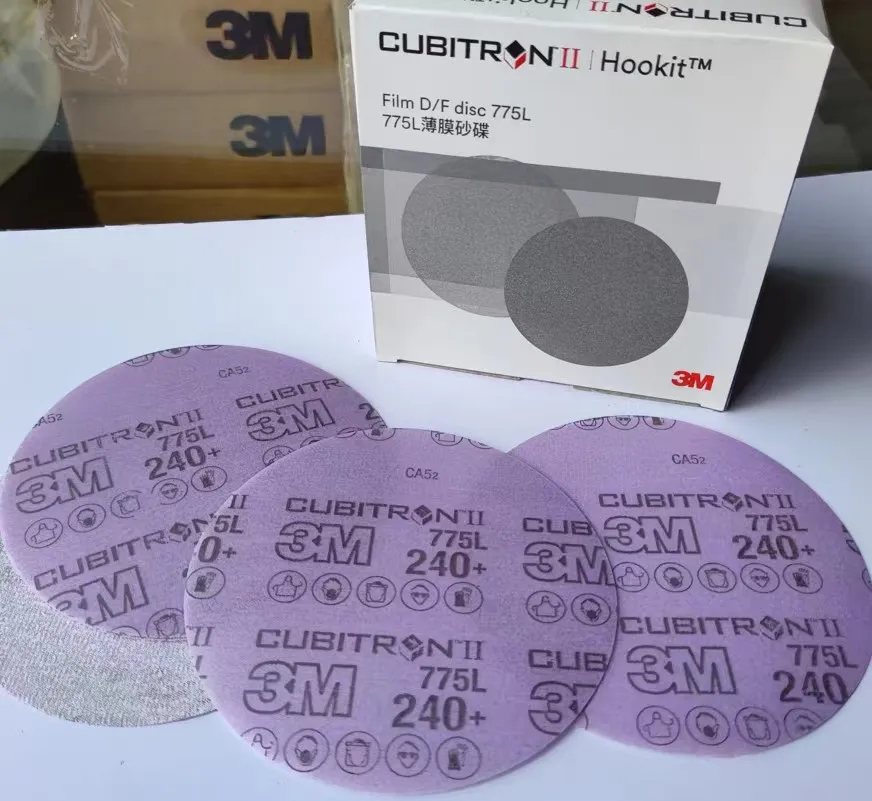 3M Stikit Disc 775L film sanding disc hook and loop 5 in 240#, 320 Coating Cut Cutting Angle Flute Purple cubitron II