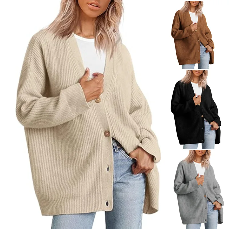 Channel S-XXXL 2023 V Neck Open Front Oversized Cardigan Button Sweater Coat For Women